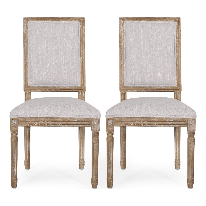 Ryma Dining Chair Set of 2- Fluted Legs- Transitional Light Gray Brown