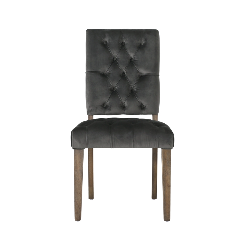 Zavie Dining Chair Set of 2- Charcoal Diamond Stitched Faux Leather