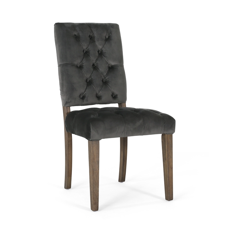 Zavie Dining Chair Set of 2- Charcoal Diamond Stitched Faux Leather