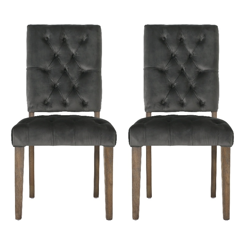 Zavie Dining Chair Set of 2- Charcoal Diamond Stitched Faux Leather