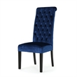 Marie Dining Chair Set of 2- Birch Wood- High Back Navy Blue Velvet