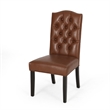 Elona Dining Chair Set of 2- Crown Top- Brown Tufted Faux Leather