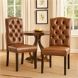 Elona Dining Chair Set of 2- Crown Top- Brown Tufted Faux Leather