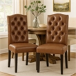 Elona Dining Chair Set of 2- Crown Top- Brown Tufted Faux Leather