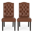Elona Dining Chair Set of 2- Crown Top- Brown Tufted Faux Leather