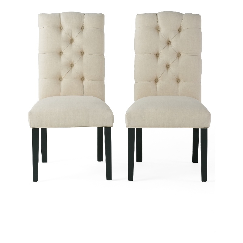 Vizi Dining Chair Set of 2- Parson Style Natural Beige Tufted Fabric