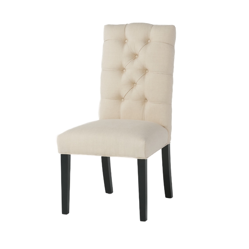 Vizi Dining Chair Set of 2- Parson Style Natural Beige Tufted Fabric