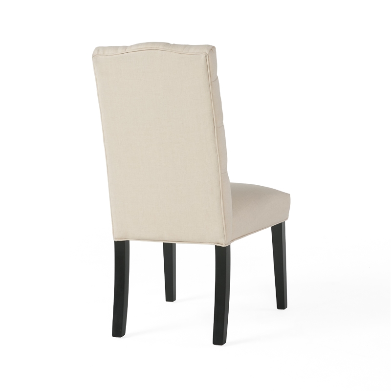 Vizi Dining Chair Set of 2- Parson Style Natural Beige Tufted Fabric
