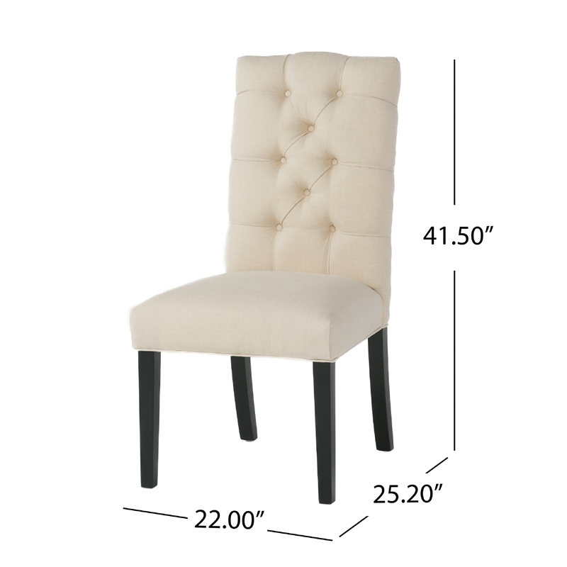 Vizi Dining Chair Set of 2- Parson Style Natural Beige Tufted Fabric