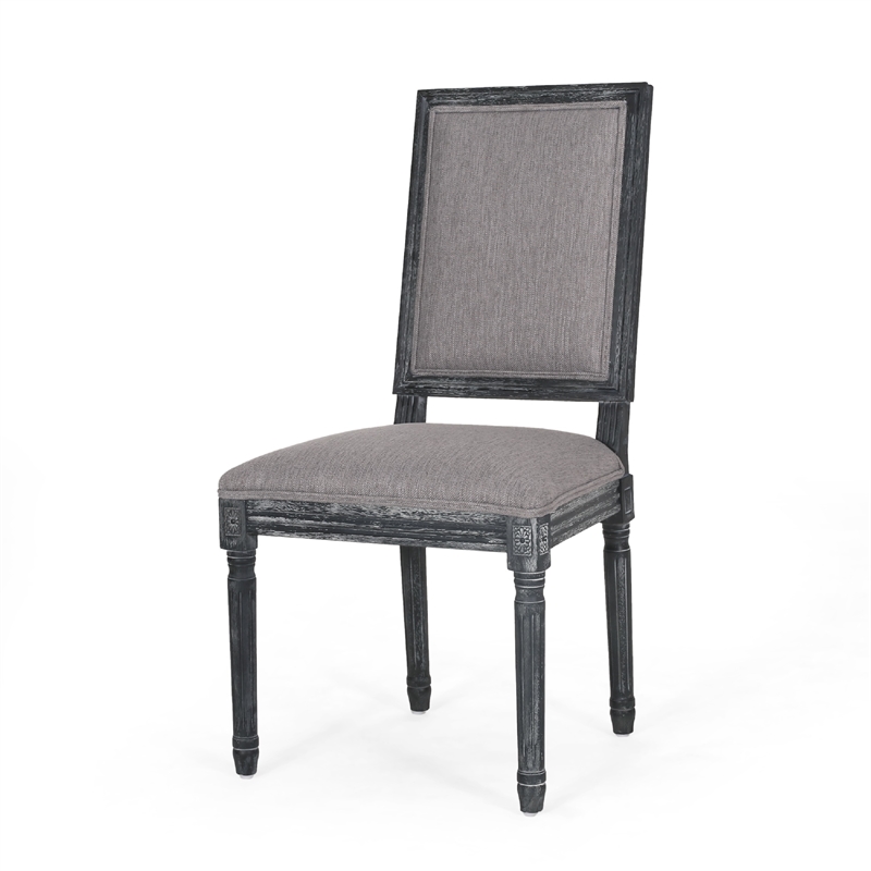 Ryma Dining Chair Set of 2- Transitional Black Fluted Legs- Gray