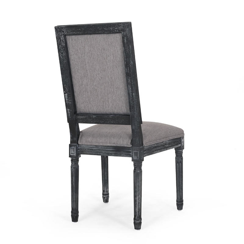 Ryma Dining Chair Set of 2- Transitional Black Fluted Legs- Gray