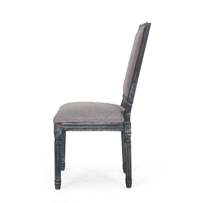 Ryma Dining Chair Set of 2- Transitional Black Fluted Legs- Gray