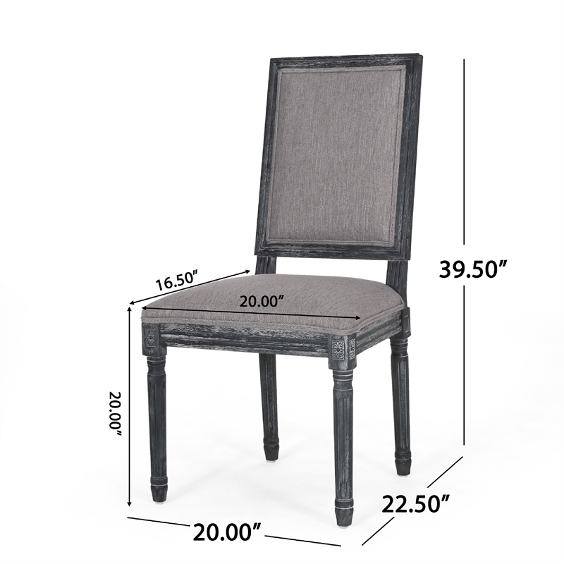 Ryma Dining Chair Set of 2- Transitional Black Fluted Legs- Gray