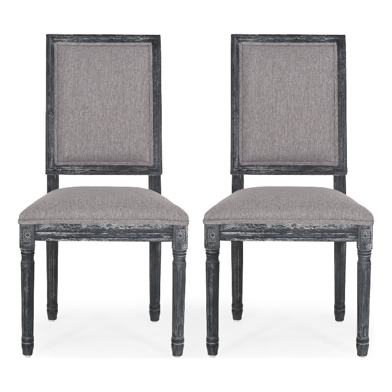 Ryma Dining Chair Set of 2- Transitional Black Fluted Legs- Gray