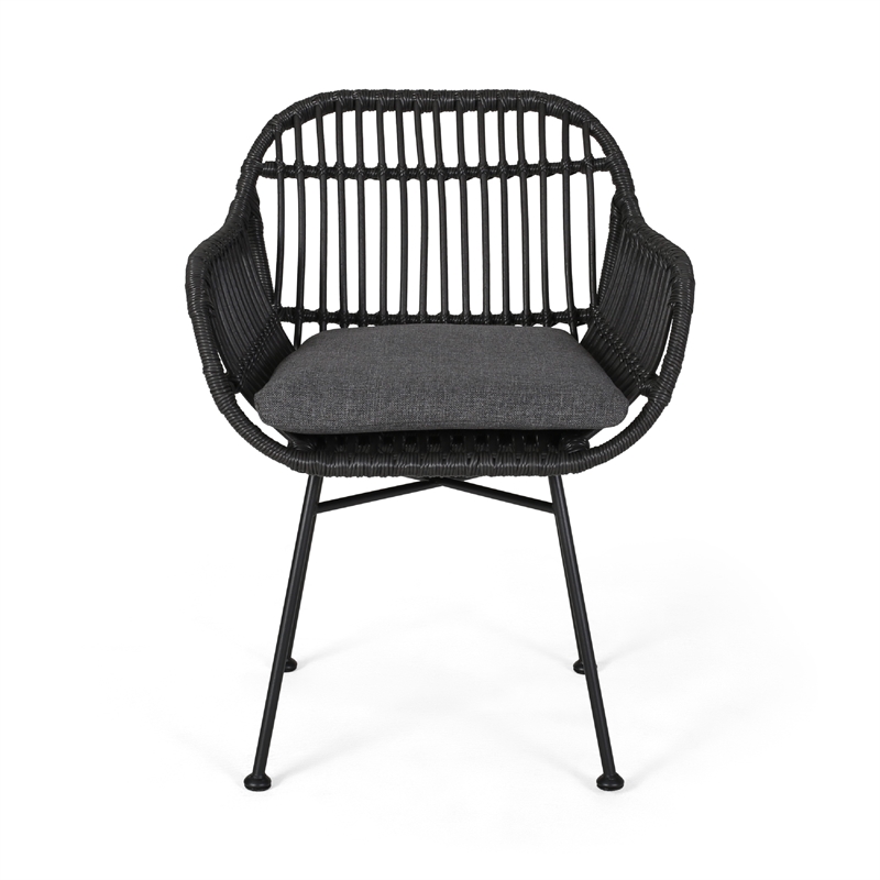 Tee Outdoor Conversation Chair Set of 2- Gray Rattan- Black Metal