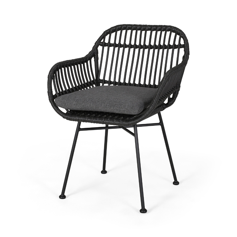 Tee Outdoor Conversation Chair Set of 2- Gray Rattan- Black Metal