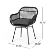 Tee Outdoor Conversation Chair Set of 2- Gray Rattan- Black Metal