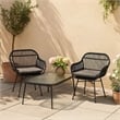 Tee Outdoor Conversation Chair Set of 2- Gray Rattan- Black Metal