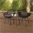 Tee Outdoor Conversation Chair Set of 2- Gray Rattan- Black Metal