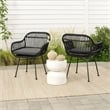 Tee Outdoor Conversation Chair Set of 2- Gray Rattan- Black Metal