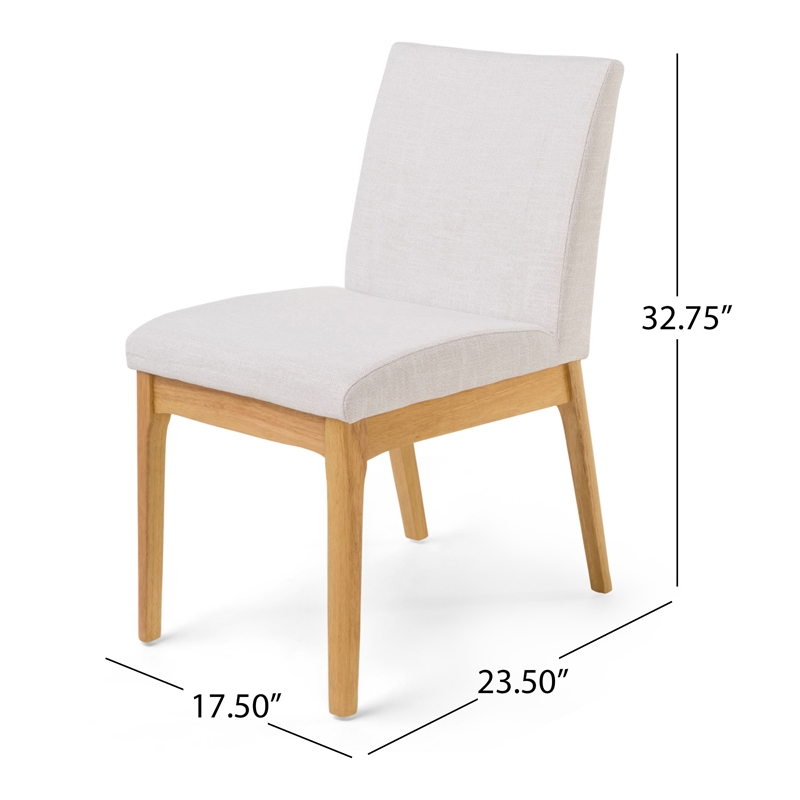 Dining Chair Set of 2- Brown Wood Frame- Light Beige Padded Fabric