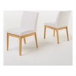 Dining Chair Set of 2- Brown Wood Frame- Light Beige Padded Fabric
