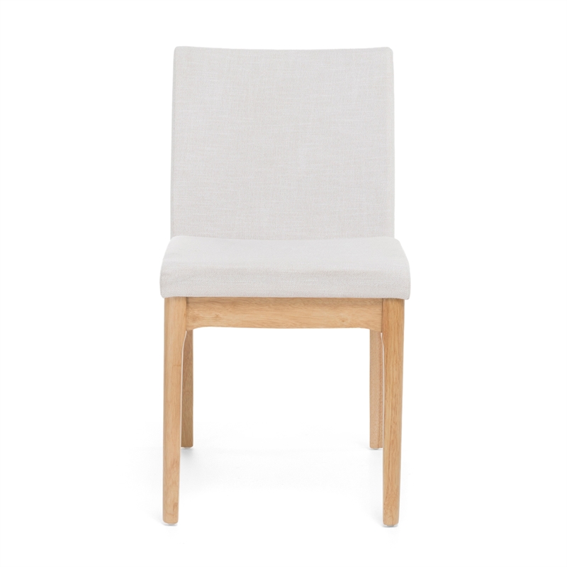 Dining Chair Set of 2- Brown Wood Frame- Light Beige Padded Fabric