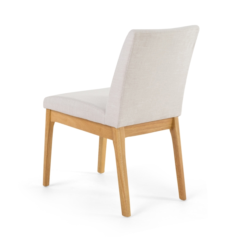 Dining Chair Set of 2- Brown Wood Frame- Light Beige Padded Fabric