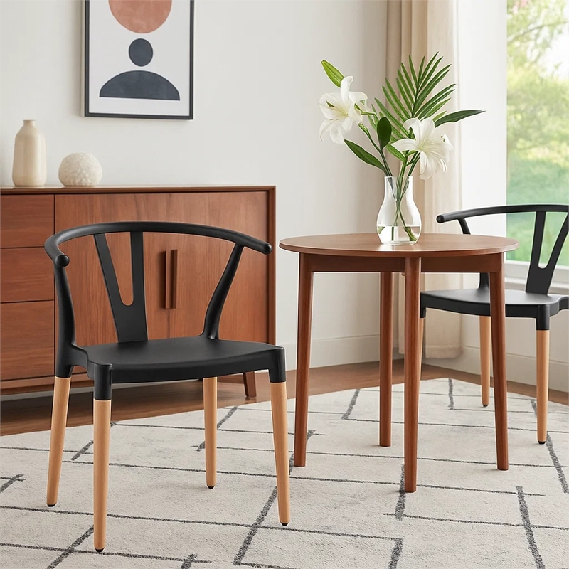 Dining Side Chair Set of 2- Sculpted Design 29 Inch Black Seat