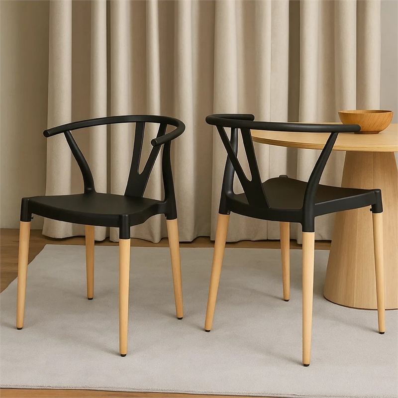 Dining Side Chair Set of 2- Sculpted Design 29 Inch Black Seat