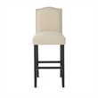 Marky Barstool Chair Set of 2- Arched Back and Footrest- Beige Fabric