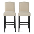Marky Barstool Chair Set of 2- Arched Back and Footrest- Beige Fabric