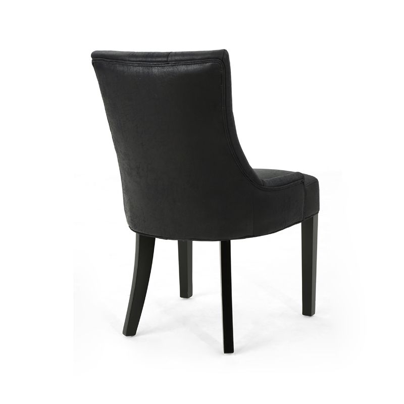 Chen Dining Chair Set of 2- Curved Back- Black Diamond Tuft Microfiber