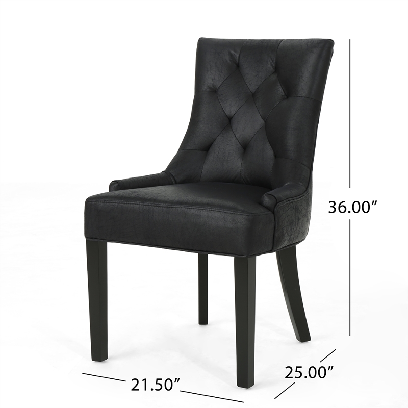 Chen Dining Chair Set of 2- Curved Back- Black Diamond Tuft Microfiber