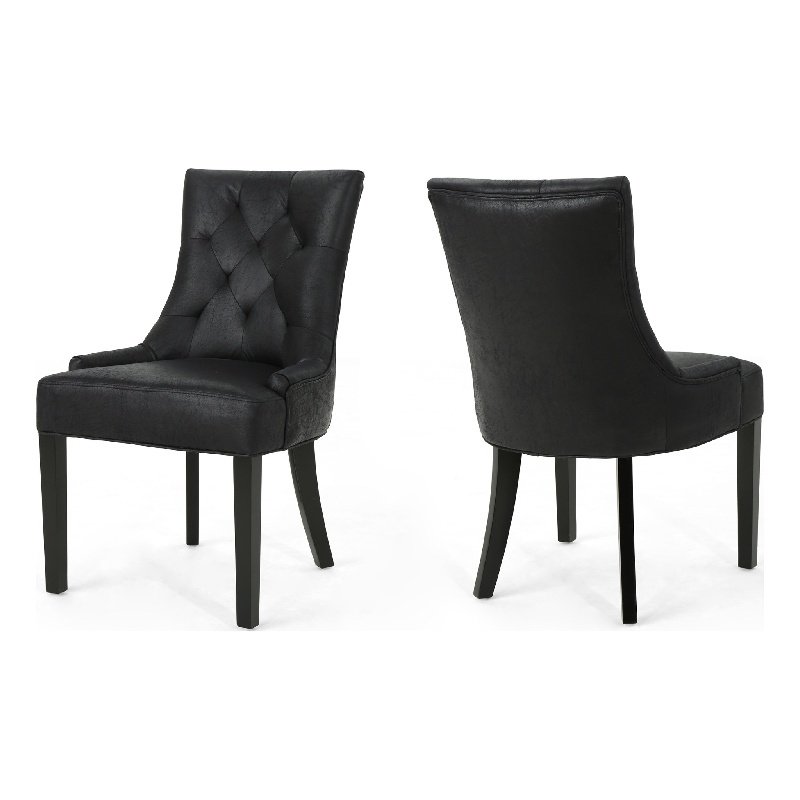 Chen Dining Chair Set of 2- Curved Back- Black Diamond Tuft Microfiber