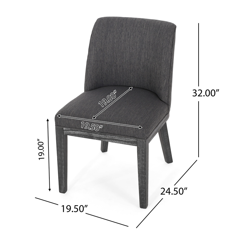 Edena Dining Chair Set of 2- Black Rubberwood- Charcoal Gray