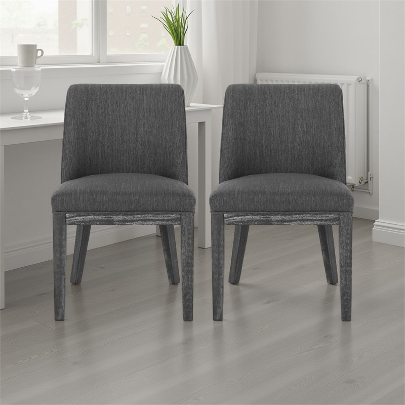 Edena Dining Chair Set of 2- Black Rubberwood- Charcoal Gray