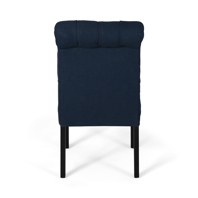 Mein Dining Chair Set of 2- Rolled Top Button Tufted- Blue Polyester