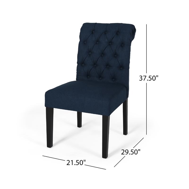 Mein Dining Chair Set of 2- Rolled Top Button Tufted- Blue Polyester