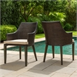Ellish Outdoor Chair Set of 2- Metal Legs- Brown Rattan- Beige Fabric