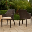 Ellish Outdoor Chair Set of 2- Metal Legs- Brown Rattan- Beige Fabric