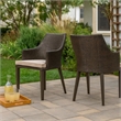 Ellish Outdoor Chair Set of 2- Metal Legs- Brown Rattan- Beige Fabric