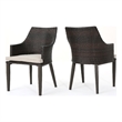Ellish Outdoor Chair Set of 2- Metal Legs- Brown Rattan- Beige Fabric
