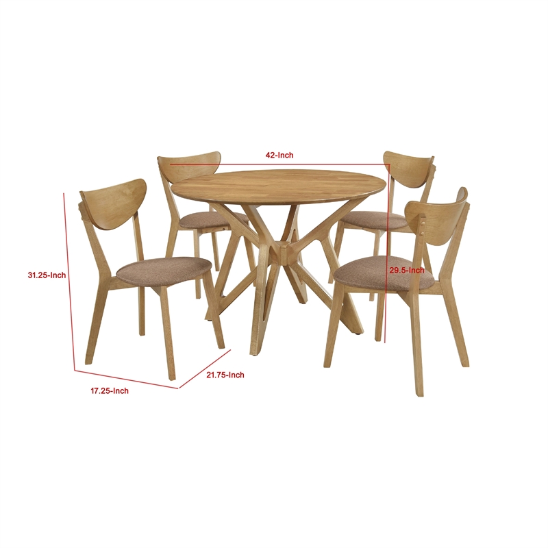 Evans 5pc Dining Table 4 Chair Set- Angled Base- Light Walnut Brown