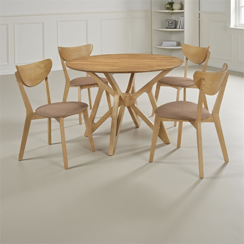 Evans 5pc Dining Table 4 Chair Set- Angled Base- Light Walnut Brown