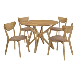 Evans 5pc Dining Table 4 Chair Set- Angled Base- Light Walnut Brown