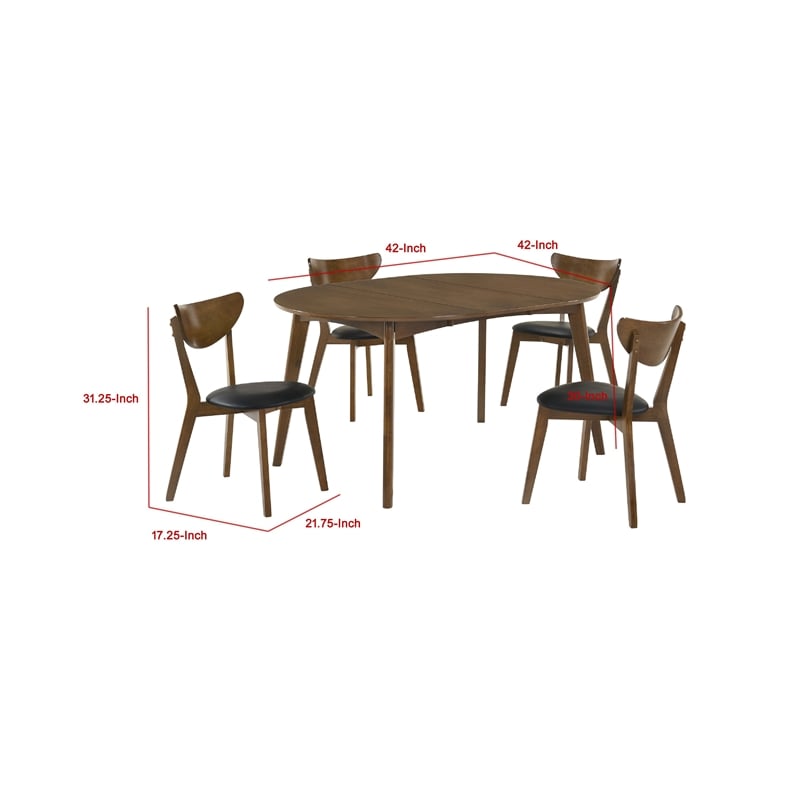 Josy Extendable Dining Table n 4 Chair Set- Brown Black Faux Leather