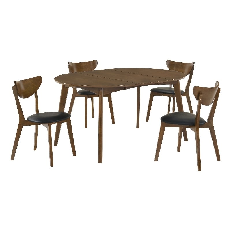 Josy Extendable Dining Table n 4 Chair Set- Brown Black Faux Leather