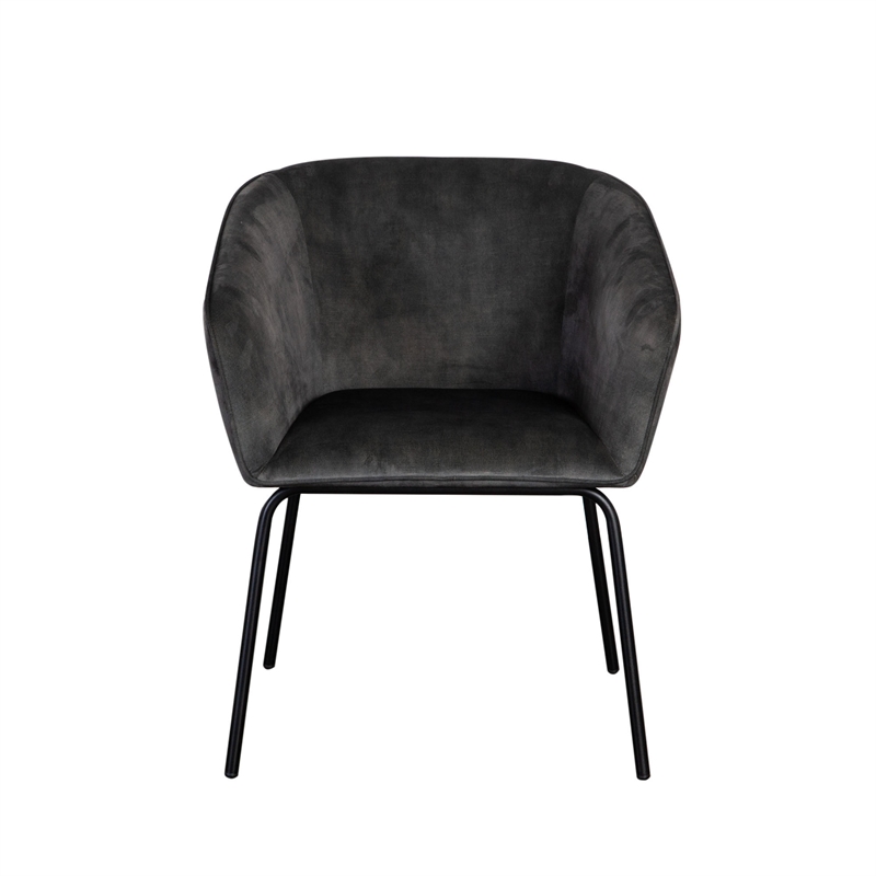 Voro Dining Chair Set of 2- Gray Velvet- Sleek Black Metal Legs