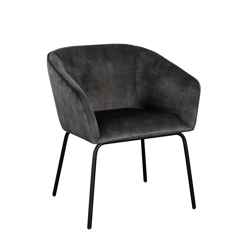 Voro Dining Chair Set of 2- Gray Velvet- Sleek Black Metal Legs